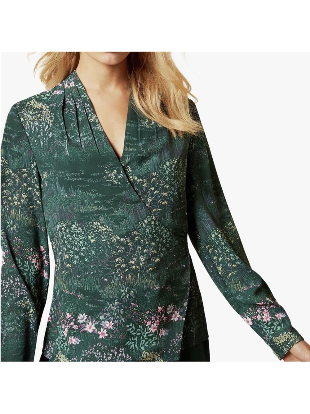 Ted Baker Dark Green Floral Wrap Blouse